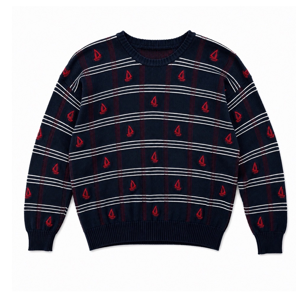 VTG English Sports Shop Bermuda Sailboat Sweater Mens L Navy Nautical Cotton